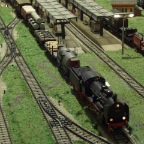 Szene mit Dampflokomotive
